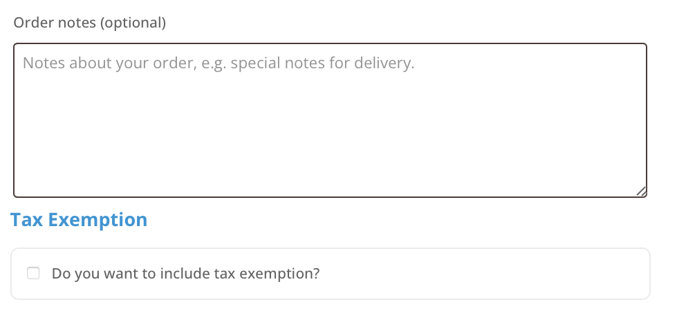 A screenshot of the tax exemption checkbox which appears during checkout for customers with a registered tax exemption