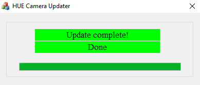 HUE Camera Updater 'Done' message