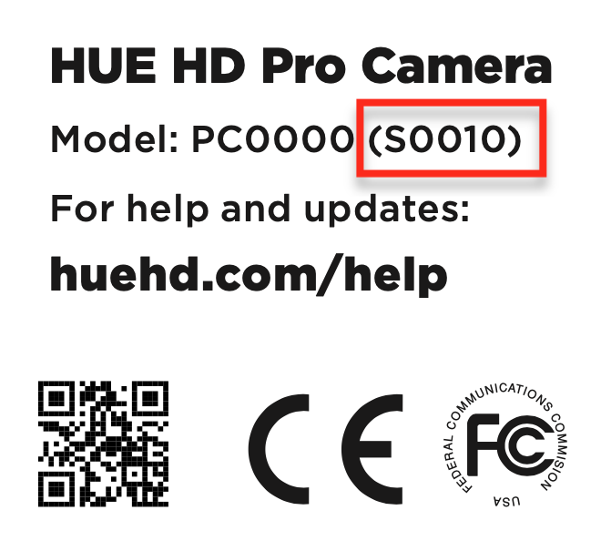 A sample of a HUE cable label showing the camera's batch number