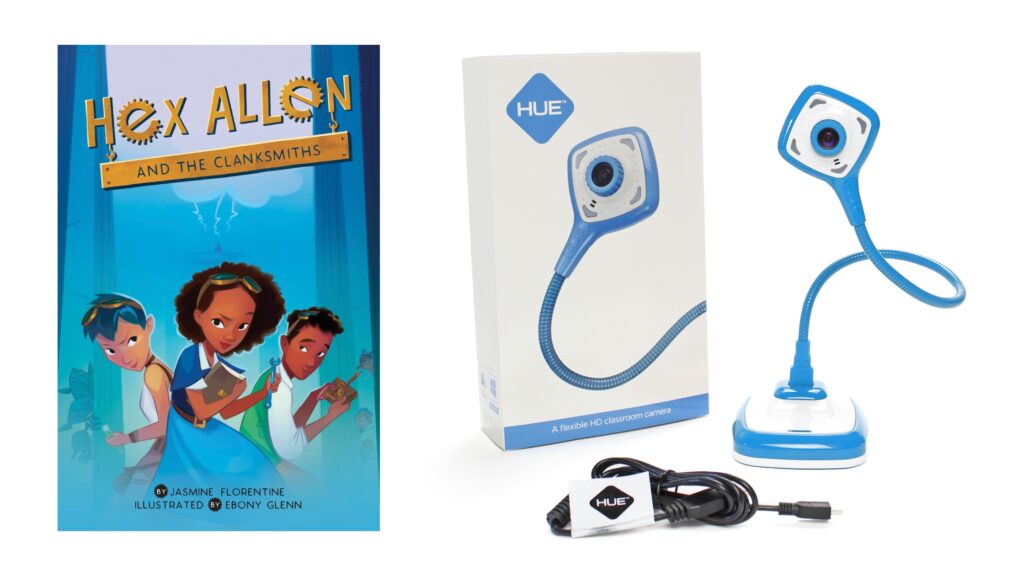 Competition prizes: Hex Allen and the Clanksmiths book and a HUE HD Pro document camera