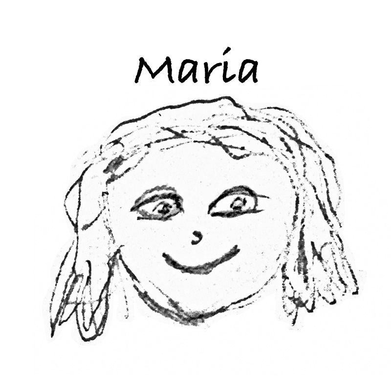 A simple lineart portrait of HUE team member Maria